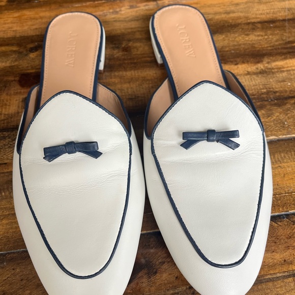 J. Crew Women's White and Navy Slip-On Bow Loafers - Picture 2 of 3